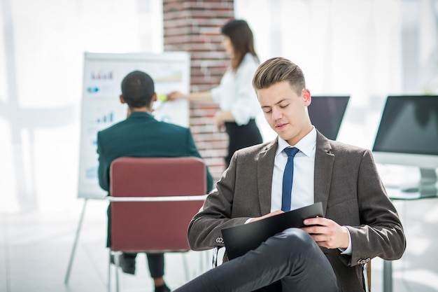 Young businessman preparing for a business presentation