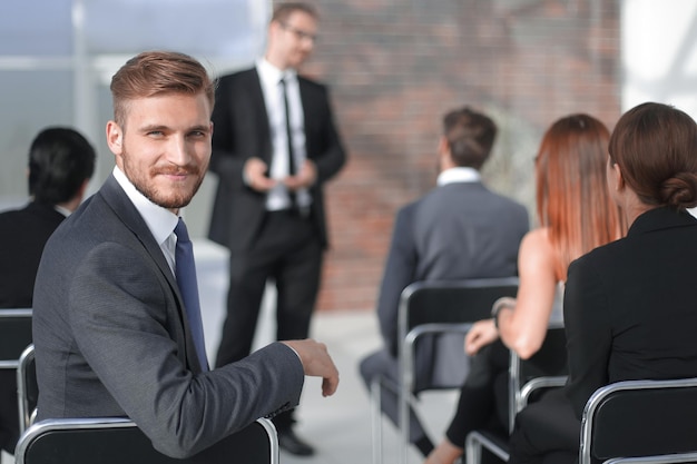 Young businessman sitting in the conference roombusiness and education