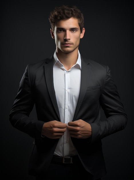 young businessman standing with shirt removed and black pants