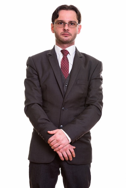 young businessman in suit standing