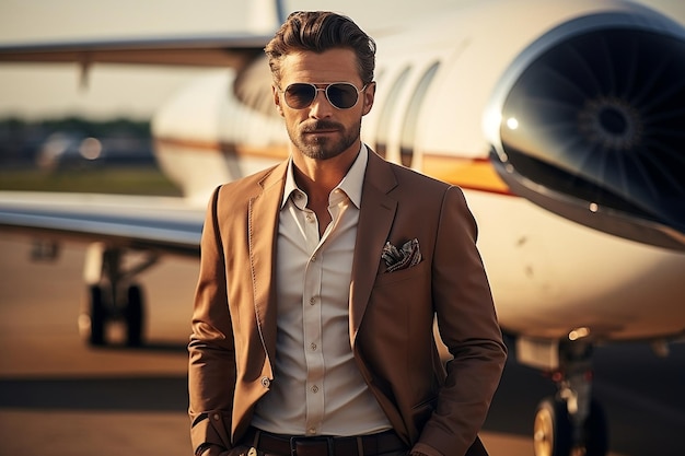 Young Businessman in Suit and Sunglasses with Plan Generative AI
