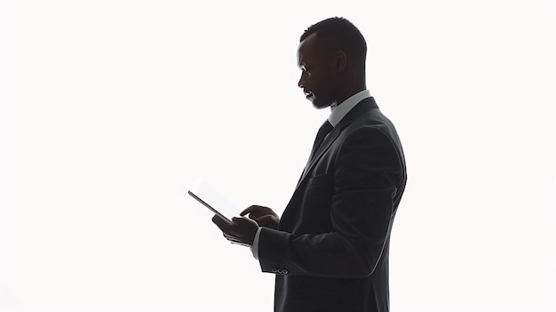 Young Businessman Using Tablet Computer in Portrait Isolated Background