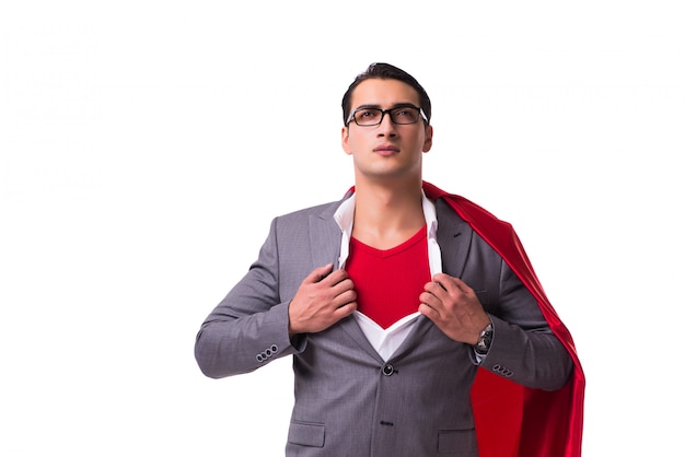 Young businessman wearing red cover on white