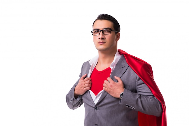 Young businessman wearing red cover on white