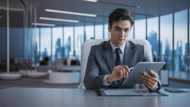 Young businessman with digital tablet in office