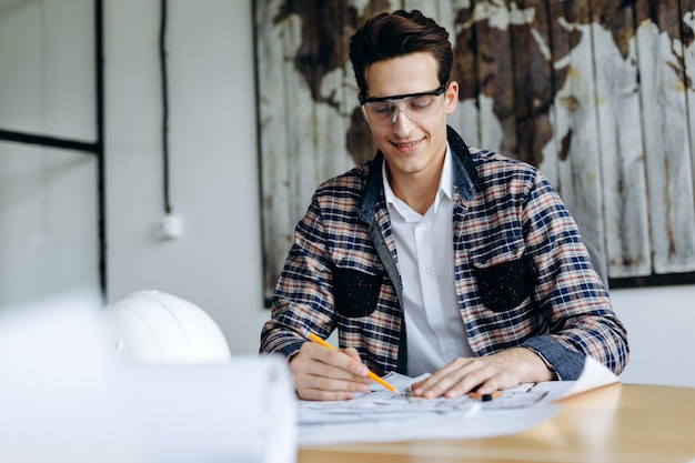 Young businessman working on a drawing