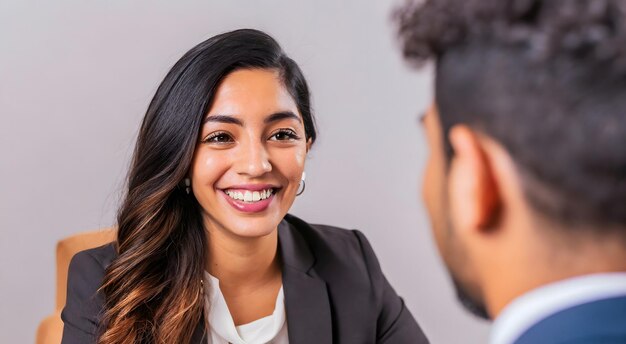 young businessmen smiling at a meeting