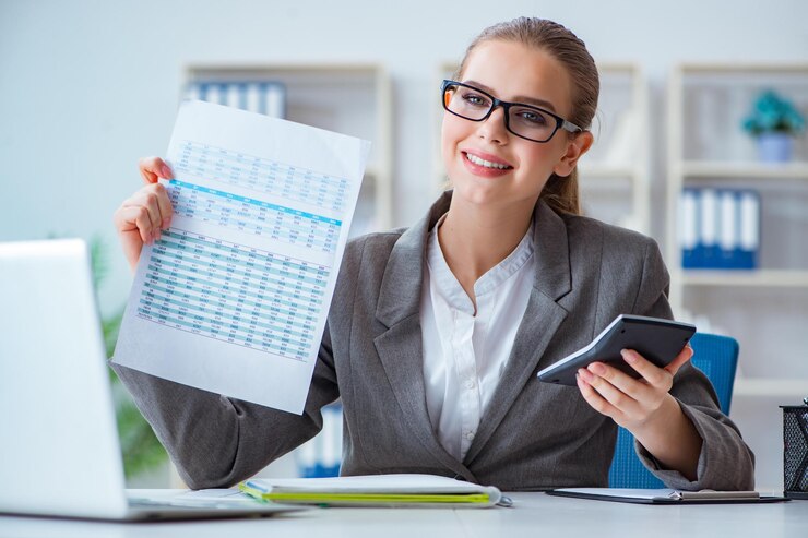 Photo young businesswoman accountant working in the office