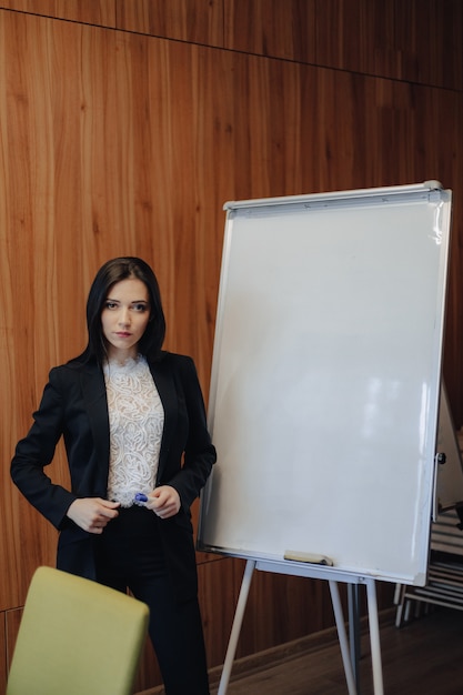 Young businesswoman and a board