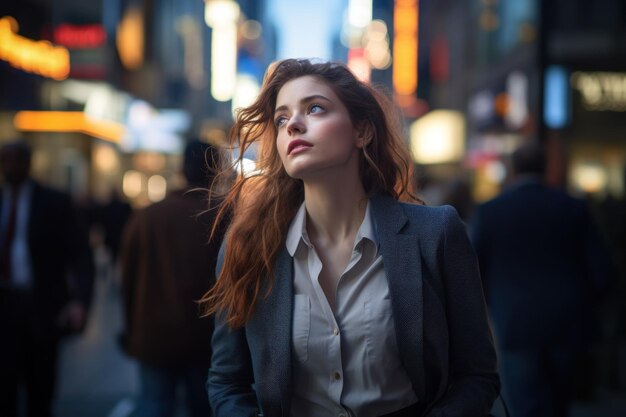 Photo young businesswoman in a bustling city street