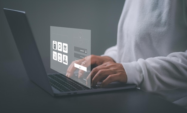 若いビジネスウーマンがオンラインでサイバーセキュリティのパスワードログインをしています