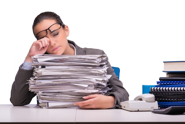 Young businesswoman in office isolated