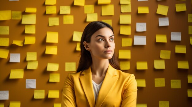 Photo young businesswoman planning success holding adhesive