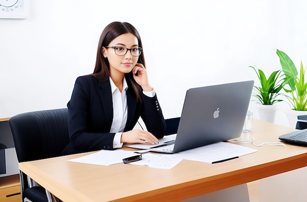 Young businesswoman sitting in office room Generative ai