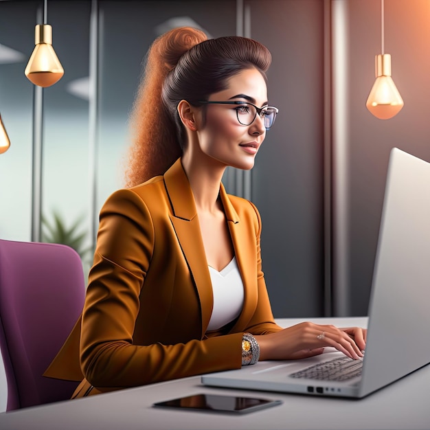 Young Businesswoman Using Computer in Modern Office Stylish Beautiful Manager Working on Financial