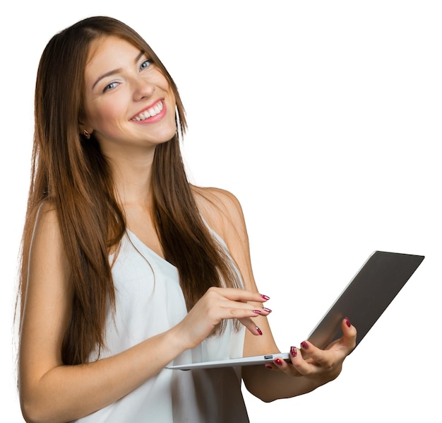 Young businesswoman with laptop