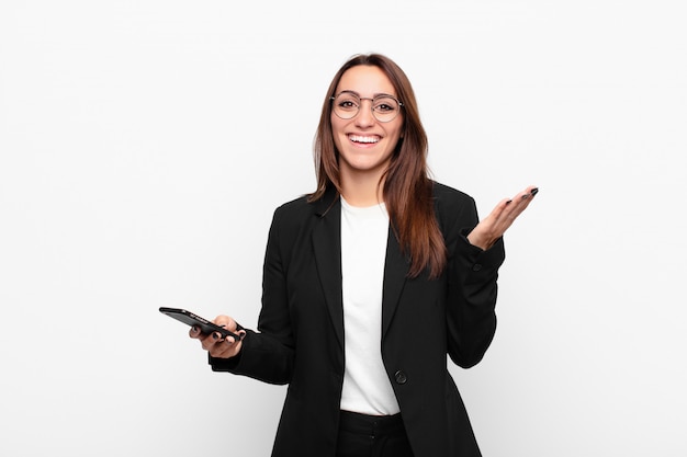 young businesswoman with a telephone realizing a solution or idea