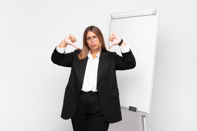 young businesswoman with a white board