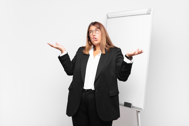 young businesswoman with a white board