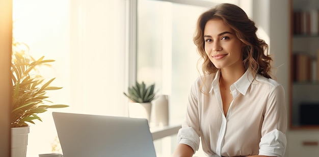 A young businesswoman working on a laptop