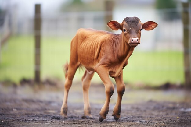 Young calf imitating adults protective stance