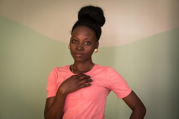 Young candid black African woman portrait in indoors