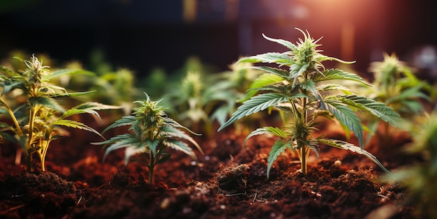 young cannabis sprouts in the ground Generative AI