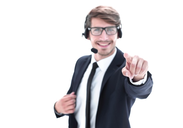 Young casual businessman in headphones