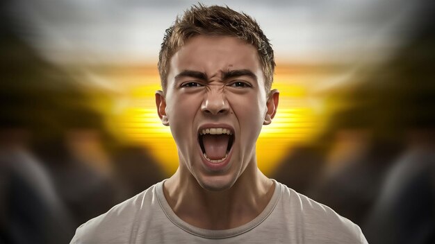 Young casual man shouting