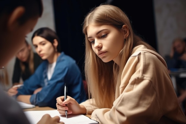 Young casual students listening to coach at course