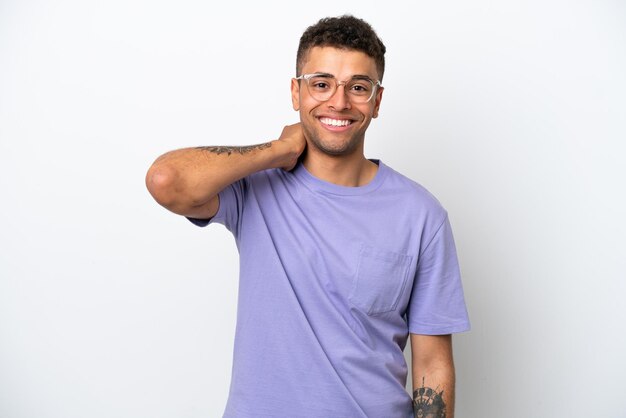 young caucasian brazilian man isolated on white background laughing