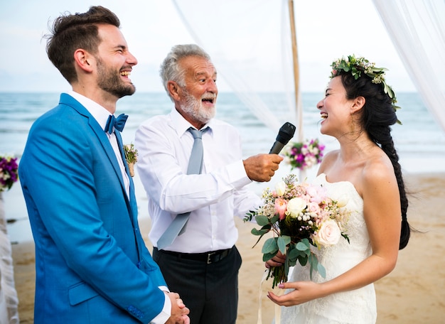 Young Caucasian couple's wedding day