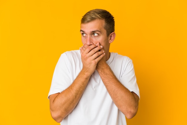 Young caucasian handsome man isolated expressing emotions