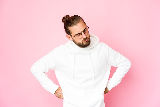 Young caucasian long hair man isolated expressing emotions