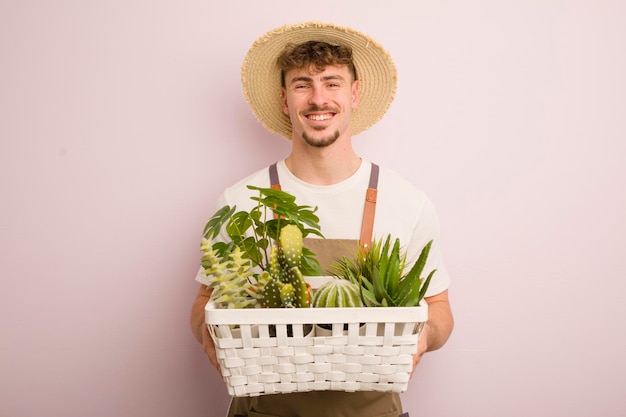 Young caucasian man farmer concept