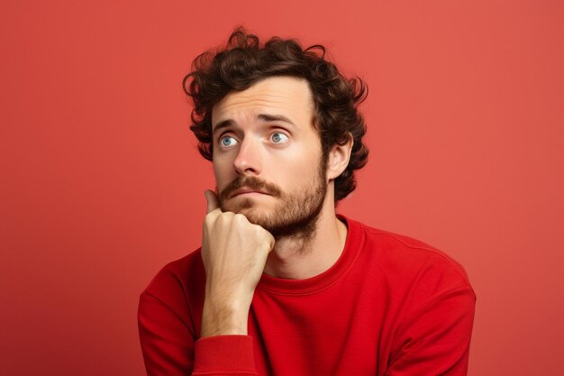 Young Caucasian Man Isolated on Yellow Background Having Doubts and Thinking