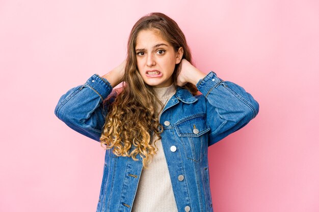 Young caucasian woman expressing emotions isolated