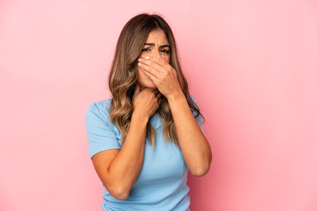 Young caucasian woman expressing emotions isolated