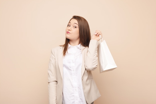 Young caucasian woman going to shopping