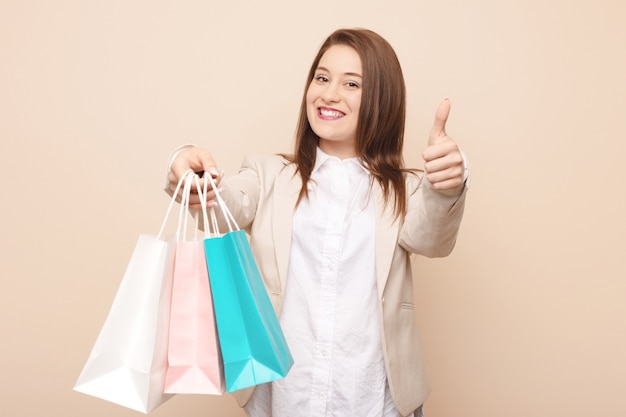 Young caucasian woman going to shopping