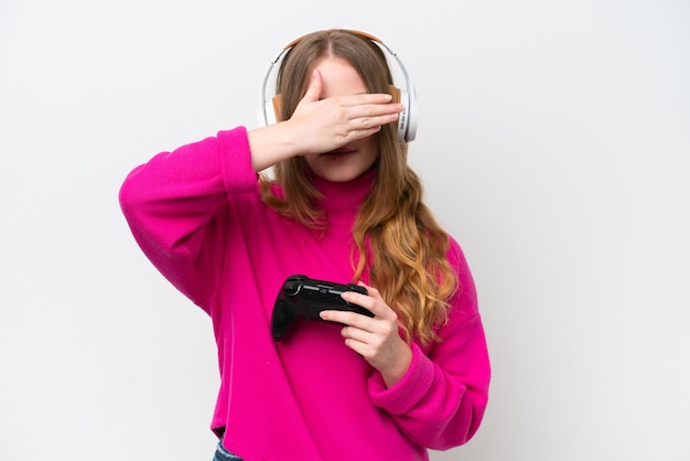 Young caucasian woman over isolated background