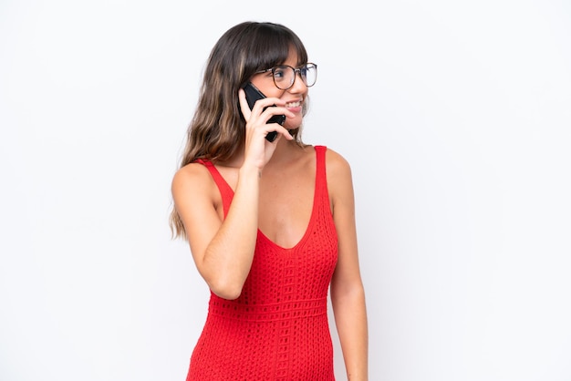 Young caucasian woman over isolated background