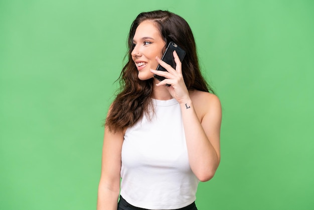 Young caucasian woman over isolated background