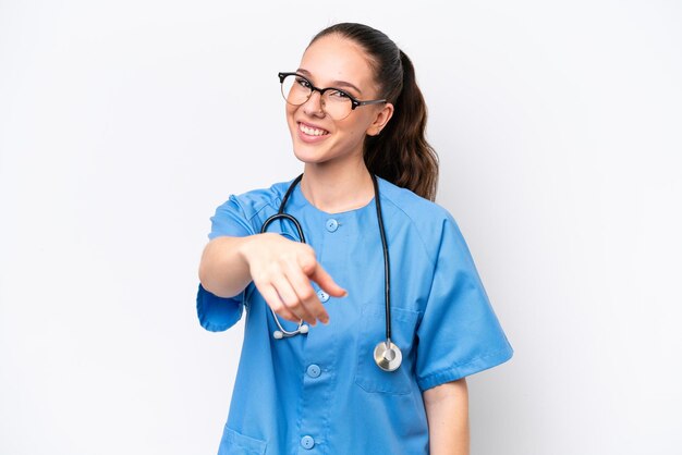 Young caucasian woman over isolated background