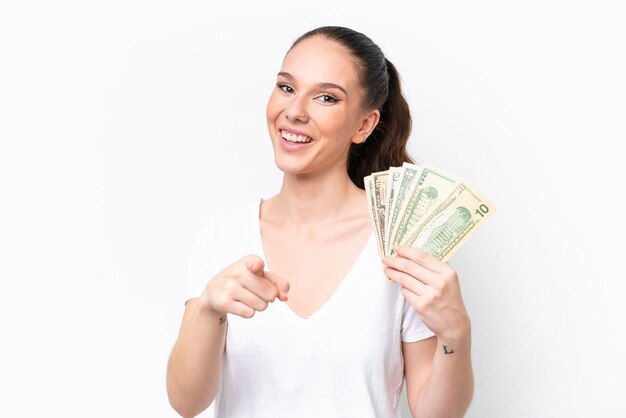 Young caucasian woman over isolated background