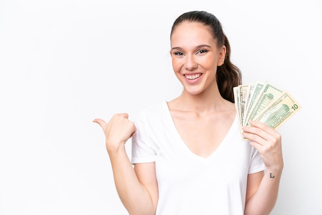 Young caucasian woman over isolated background