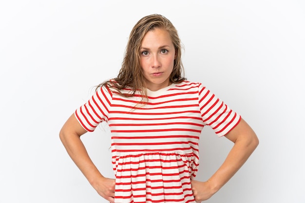 Young caucasian woman isolated on white background angry