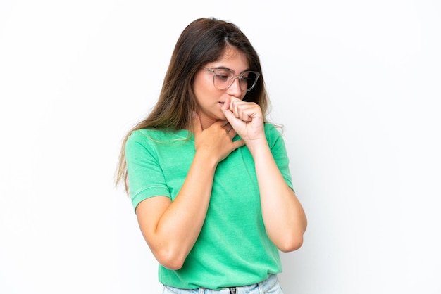 Photo young caucasian woman isolated on white background coughing a lot