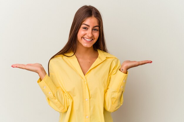 Young caucasian woman isolated on white background doing a denial gesture