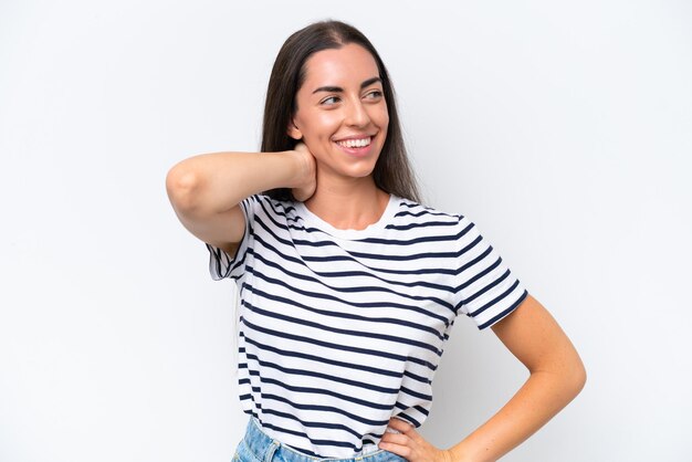 Young caucasian woman isolated on white background laughing